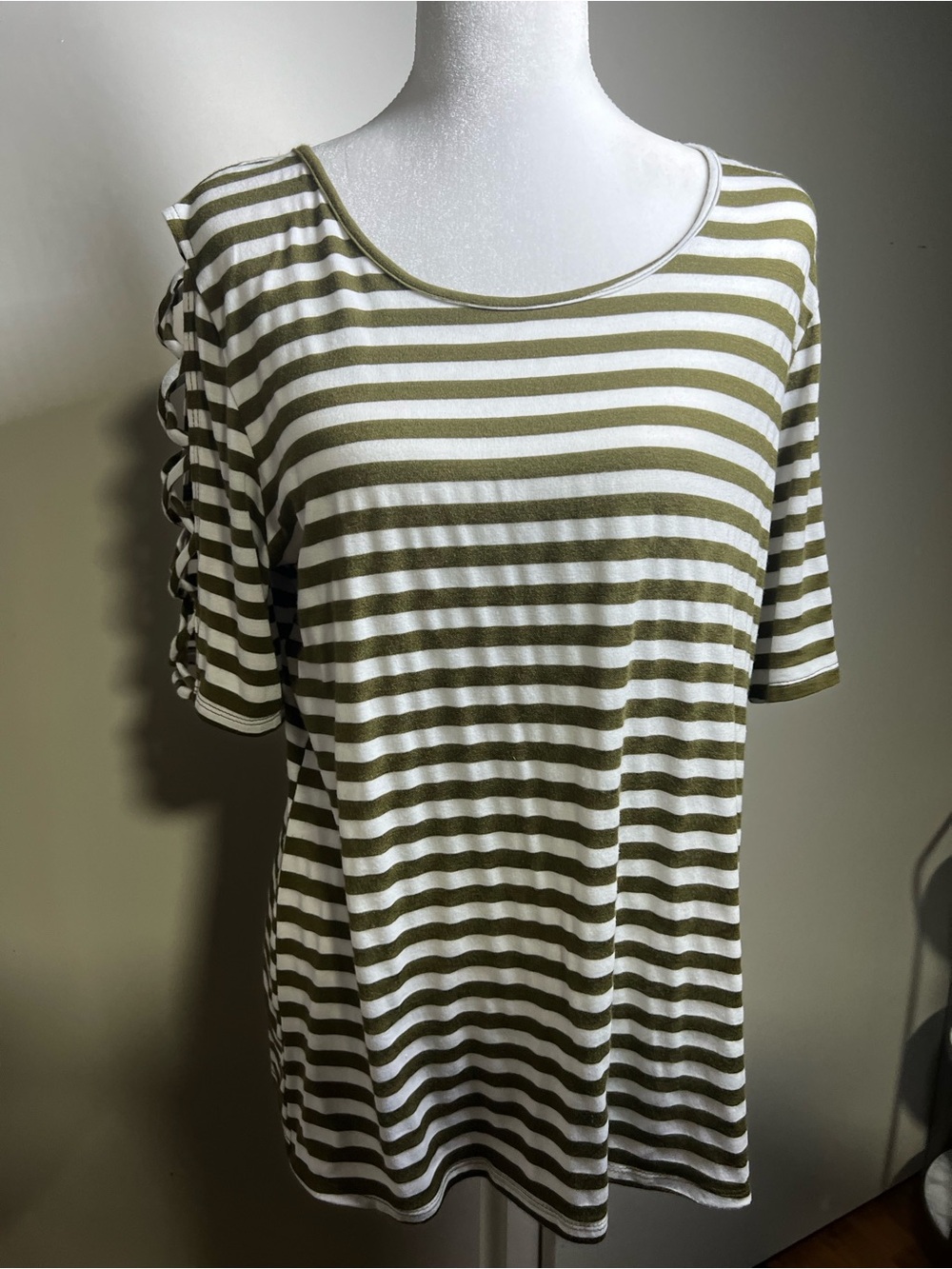 Olive & White Striped Short Sleeve Tee
